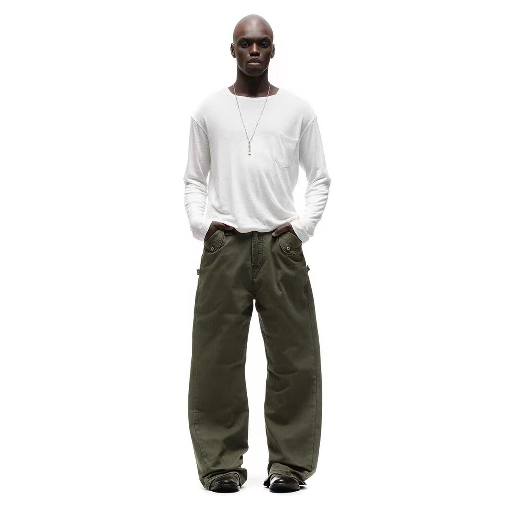 No faith studios 25FW Army Green Profile Washed Distressed Overalls