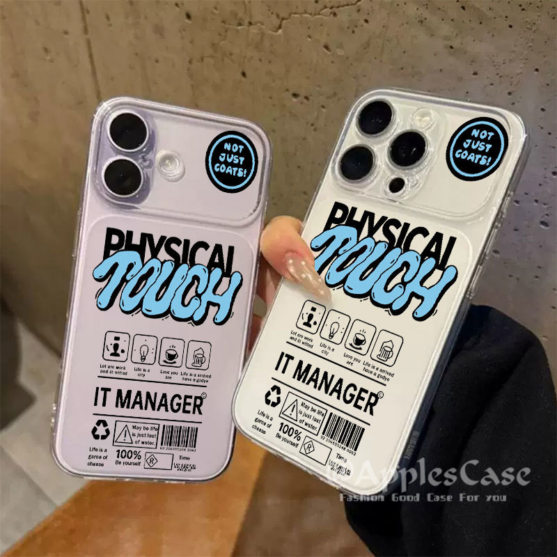 เคสโทรศัพท์แบบใสหน้าต่างขนาดใหญ่พร้อมสโลแกน "PHYSICAL TOUCH" สําหรับ iPhone 17 16 15 14 13 12 11 Pro