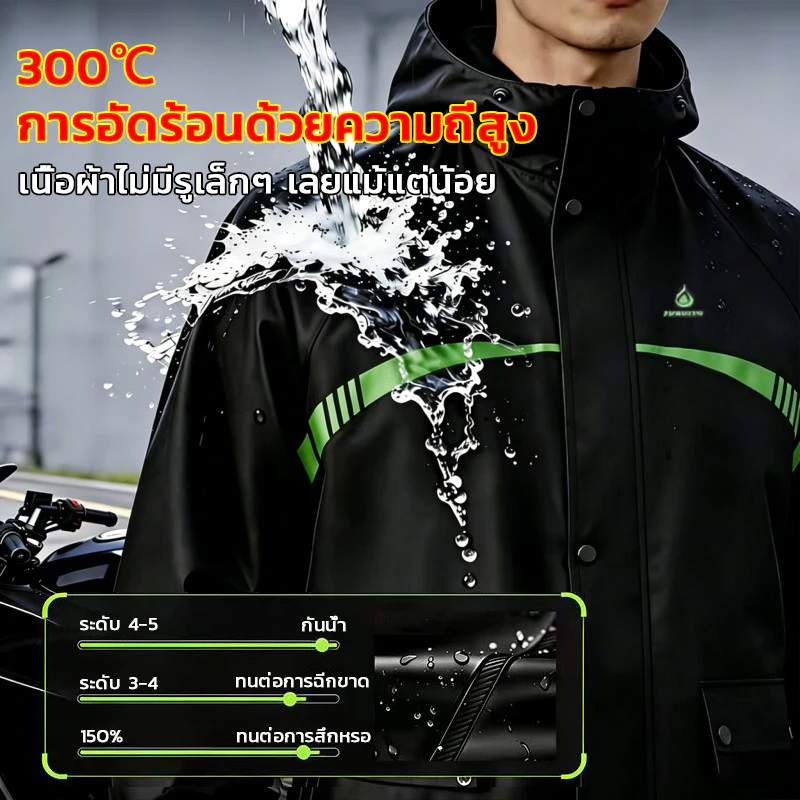 เสื้อกันฝน Raincoat รุ่นหมวกติดเสื้อพร้อมกางเกงและกระเป๋า thumbnail 6