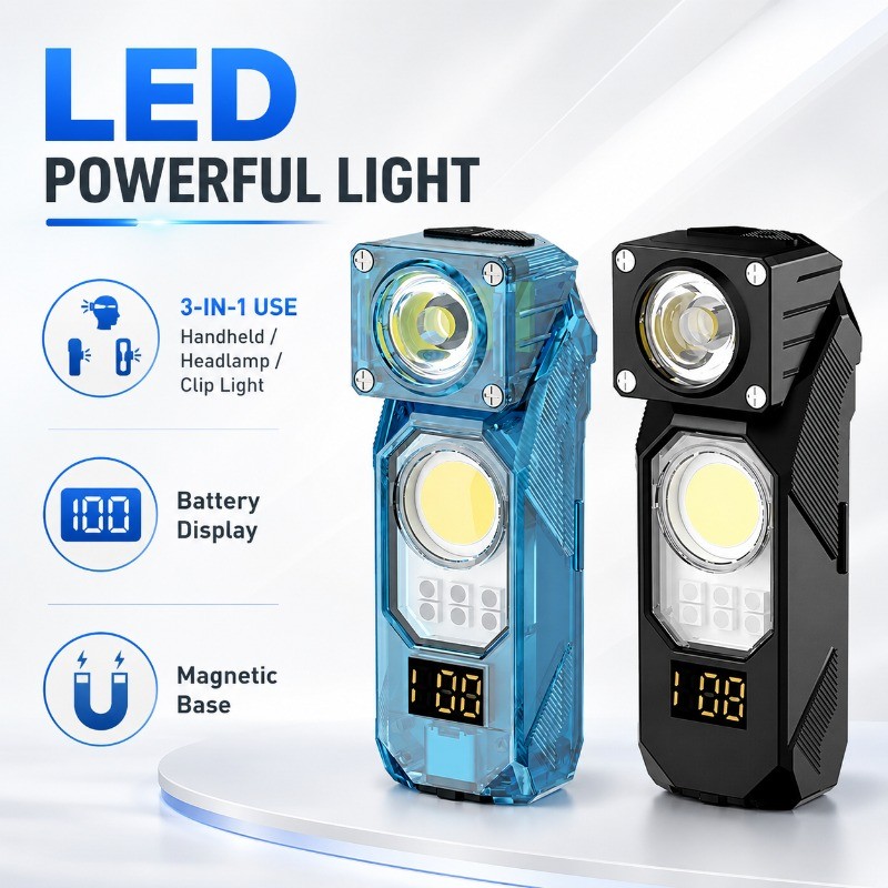 ไฟหน้าแบบชาร์จไฟได้ LED EDC Dual Switch Control 180° หมุนโคมไฟหัวไฟฉายที่มีจอแสดงผลพลังงานแม่เหล็กฐานกลับคลิปสําหรับตั้งแคมป์กลางแจ้งทํางานฉุกเฉิน
