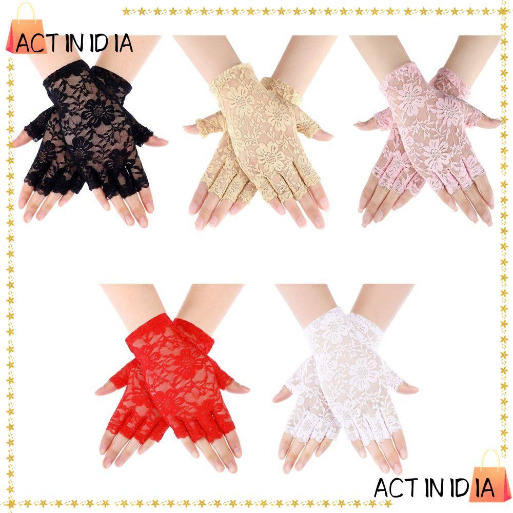 ACTINIDIA ถุงมือเต้นรําอุปกรณ์จัดงานแต่งงานสตรีลูกไม้ถุงมือขับรถสุภาพสตรีครึ่งนิ้วถุงมือแหอวน