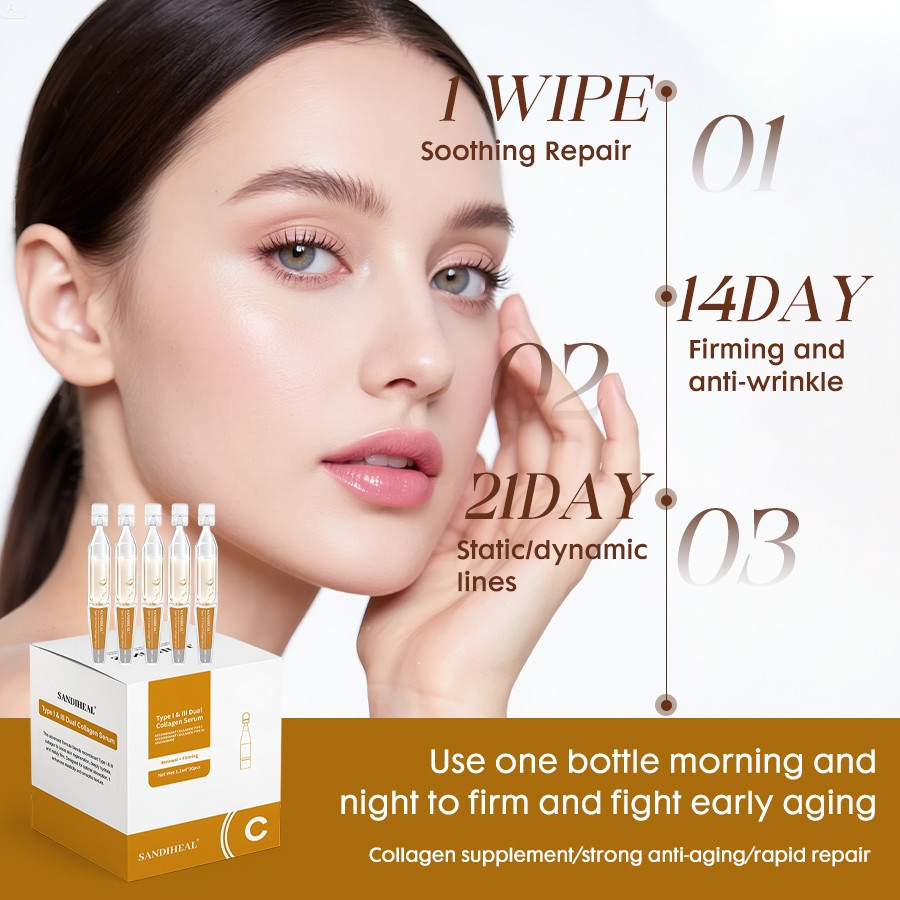 SANDISKEAL Dual Collagen Ampoule Serum | Type I & III Collagen Firming Soothing Repair Anti-Aging Fa