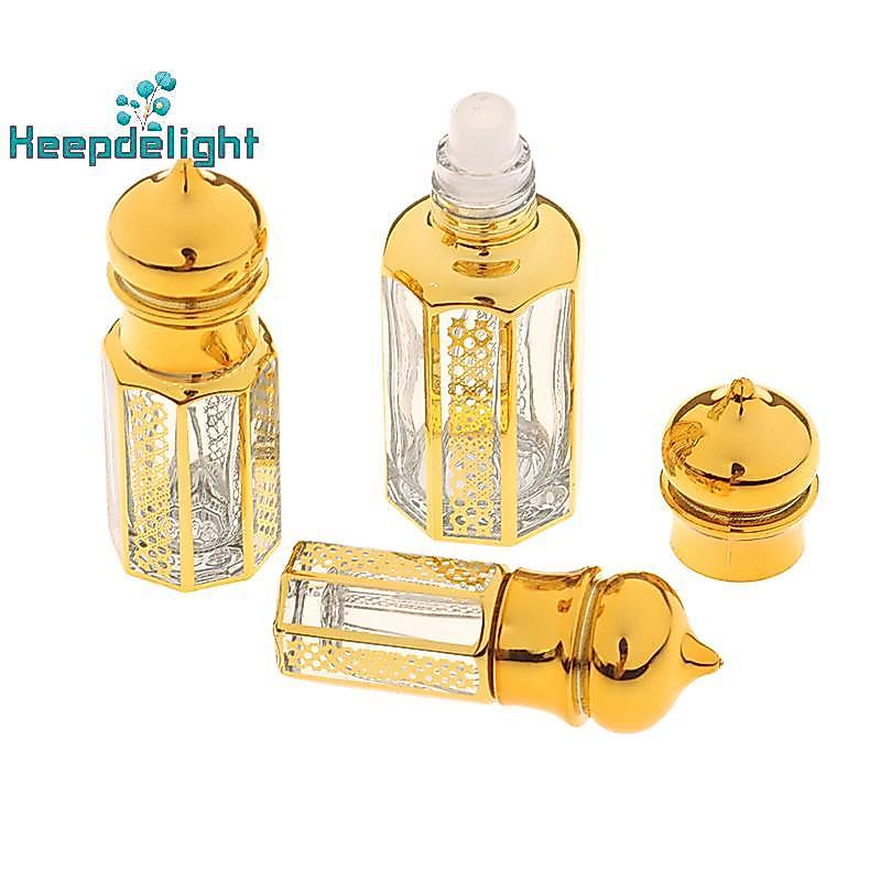 [Keepdelight] 3/6/15ml Roll On Bottle Glass Mini Container Portable Blending Perfume Bottle Gold Emp