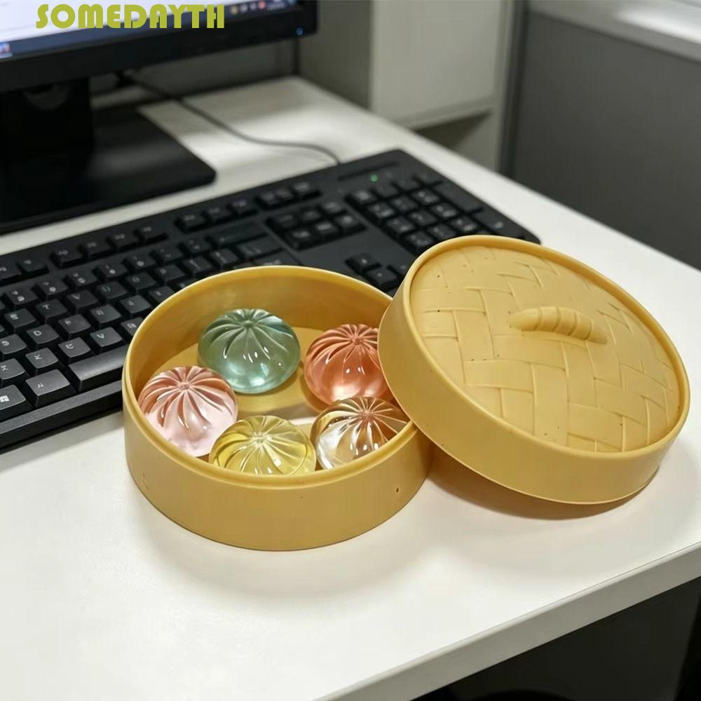 SOMEDAY Steamer Bun ของเล่น, Squeezable พร้อม Steamer Mini เกี๊ยว Squishy, นักเรียนคริสตัล Fidget น่ารักหยิก Sensory ของเล่น Party Favors