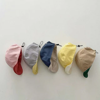 ย้อนกลับสีบล็อกจดหมายเด็กหมวกเบสบอลชายหญิง เชือกรูด นุ่มปีกบางระบายอากาศสไตล์เกาหลีฤดูร้อนอาทิตย์ปกป้องหมวกลําลอง