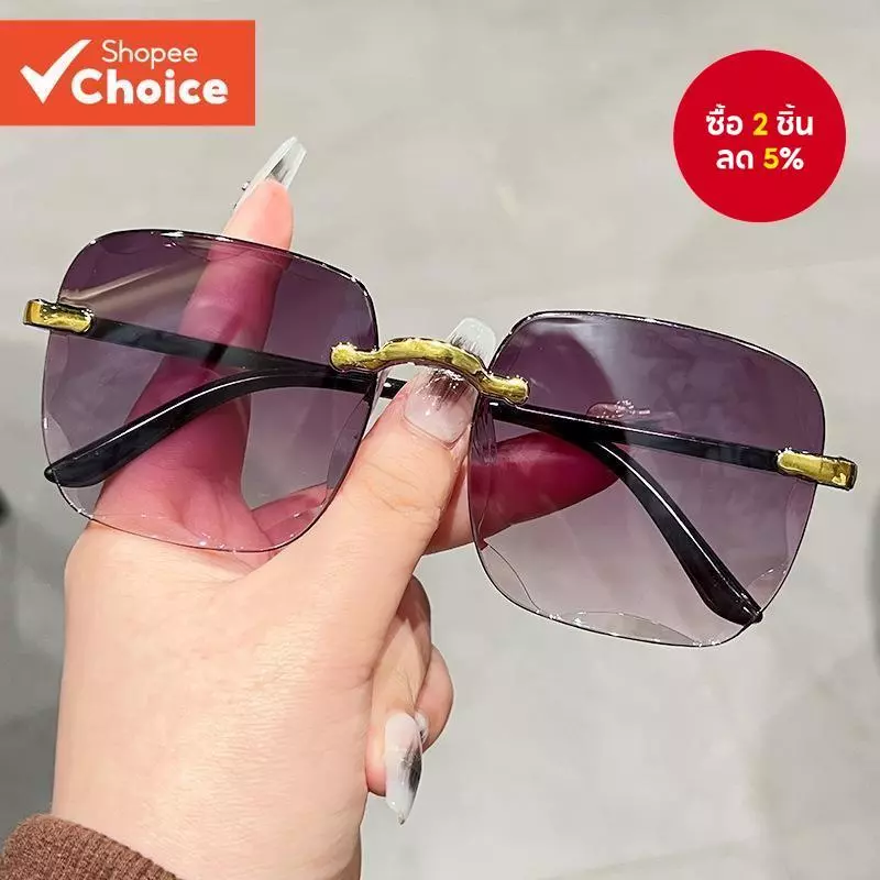 แว่นกันแดดทรงสี่เหลี่ยมเกาหลี UV400 สําหรับผู้หญิง เลนส์ไล่โทนสีไร้ขอบ Beach Essential
