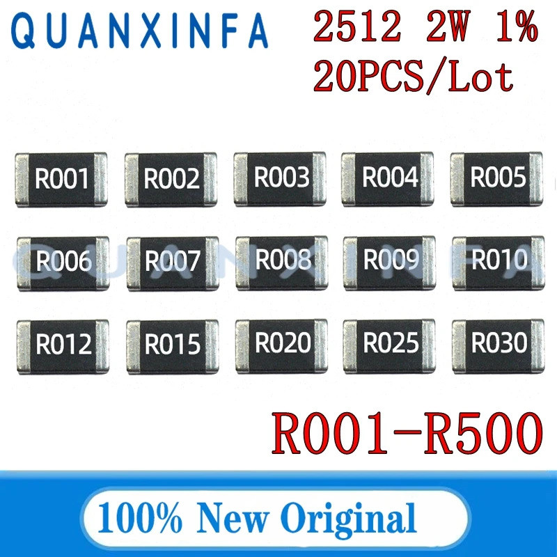20PCS 2512 1% SMD 2W Alloy Resistor Resistance R001 R002 R005 R008 R010 R040 R050 R060 R070 R100 R12