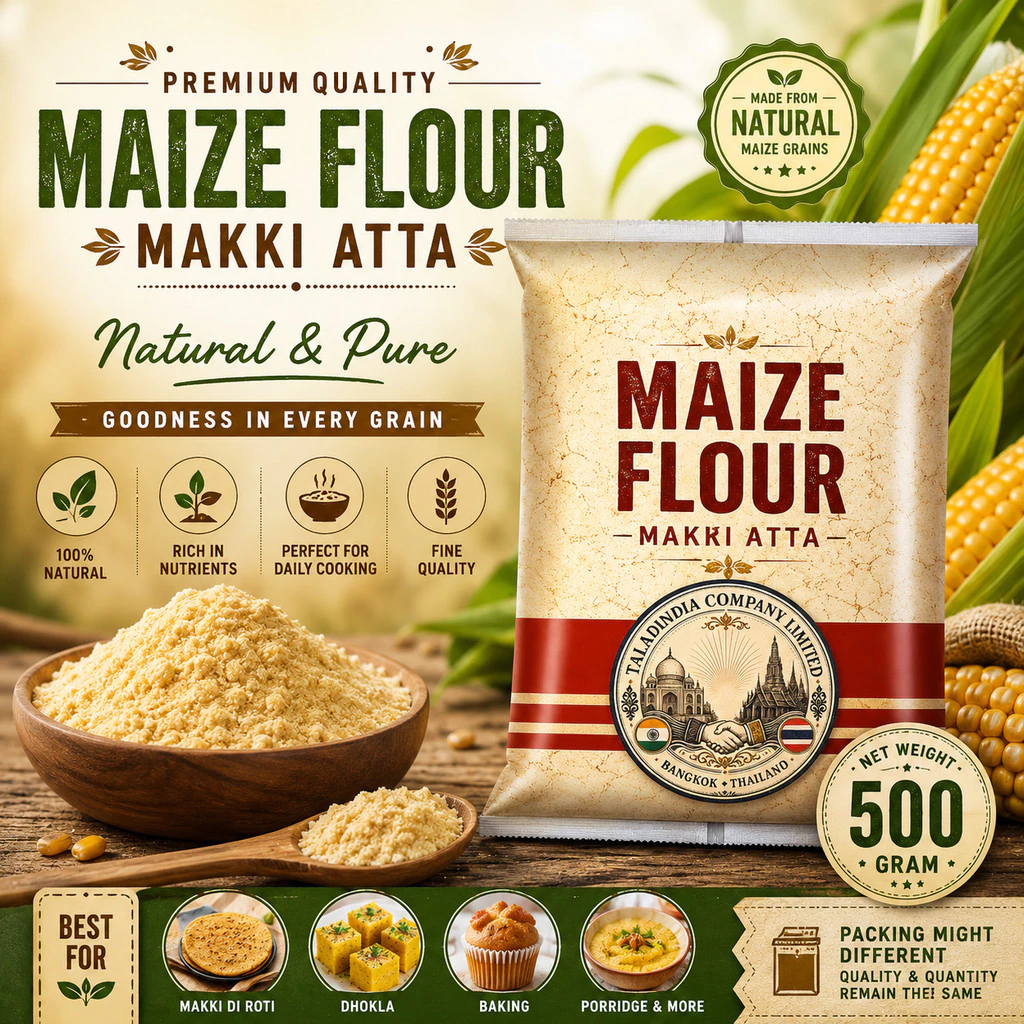 Maize Flour (Makki Atta) 500 กรัม แป้งข้าวโพดบดละเอียด สำหรับทำโรตี มักกีดีโรตี ขนมปัง และเบเกอรี่