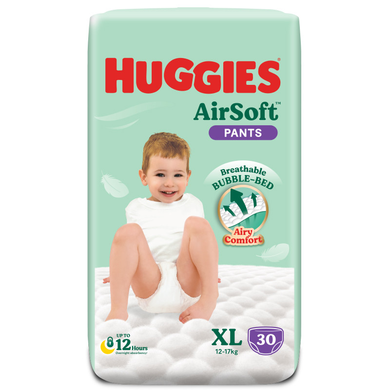 ฮักกี้ส์กางเกงผ้าอ้อมแอร์ซอฟท์ XL 30ชิ้น Huggies Baby Diape Air Soft Size XL 30pcs. [หมายเลขบาร์โค้ด 8801166307062]