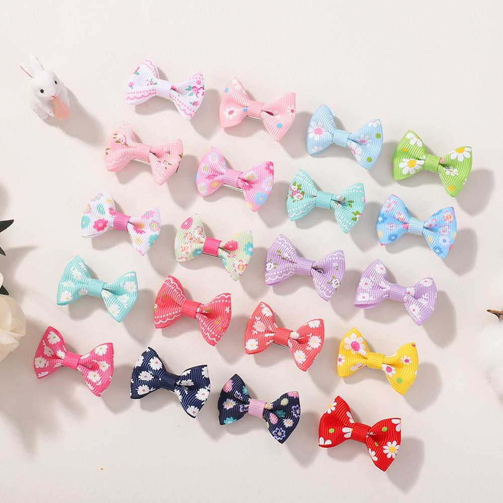 1 PC พิมพ์สีสันผม Bows คลิปสําหรับสาว Mini Bowknot Sunflower Hairpin Barrette เด็กผม Accessories