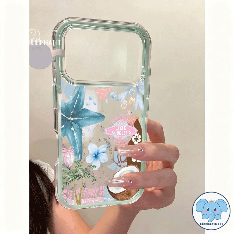 สำหรับ IPhone 11 17 15 Air 16 13 XR 12 14 Pro Max 17 Pro 16 14 15 Plus เคสใสเปลี่ยนสี 2in1 ทะเลปาล์ม กันกระแทก สไตล์ฮิต