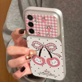 INS เคสไอโฟน for Samsung A07 A17 A56 A55 A54 A36 A16 A05S S23 S24 S25Ultra S25FE ลายจุดน่ารัก หรูหรา วัสดุหนังแกะผสม