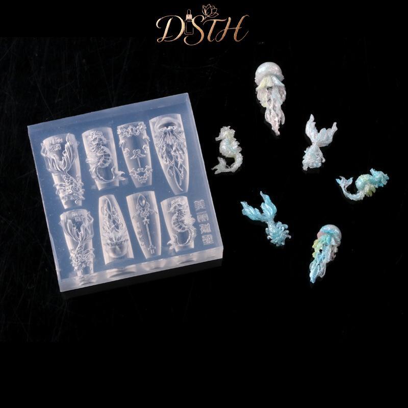 DSTH Sea Shell ปลาดาว Fishtail 3D ซิลิโคนเล็บแม่พิมพ์แมงกะพรุน Conch โปร่งใสแม่พิมพ์เล็บแกะสลักแม่แบบ DIY อุปกรณ์เสริม HOT