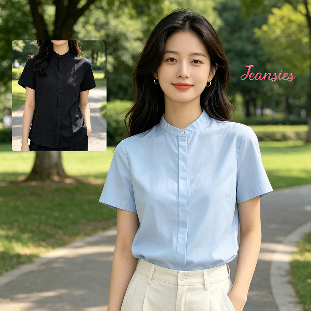 เสื้อเชิ้ตผู้หญิงแขนสั้นใหม่ล่าสุด  ปกใหญ่สไตล์ญี่ปุ่น น่ารัก