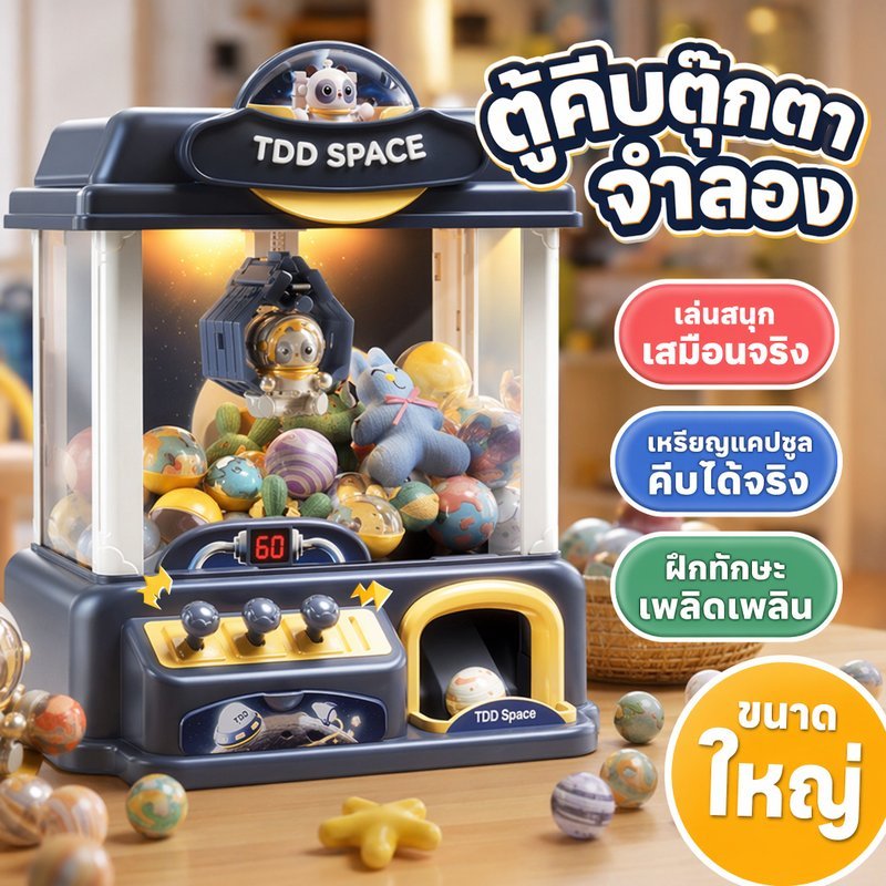 ตู้คีบตุ๊กตา เครื่องคีบตุ๊กตา ของเล่นเด็ก เสริมพัฒนาการ มีเสียงไฟ หยอดเหรียญ USB จับเวลา