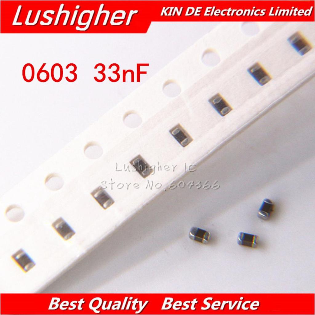 100 ชิ้น 0603 33nf 333K 33000pf 50V X7R 10% ตัวเก็บประจุเซรามิก SMD MLCC