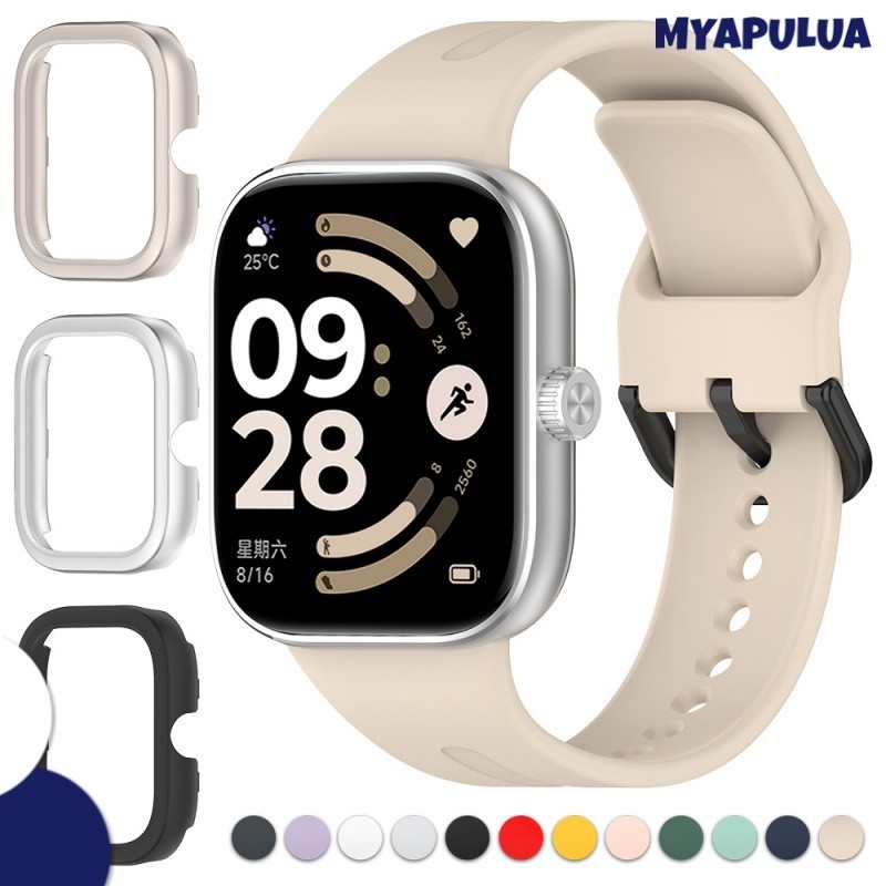 สายซิลิโคนกรณีพีซี for Xiaomi Redmi Watch 6 5 4 สายพานยางสายรัดข้อมือสายรัดข้อมือปกป้องหน้าจอ อุปกรณ์เสริมกันชน