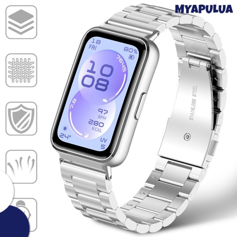 สายรัดสแตนเลส for Huawei Band 11 11 Pro /10 9 8 NFC สายรัดนาฬิกาโลหะสายรัดสายรัดลมหายใจอุปกรณ์เสริมทดแทนสร้อยข้อมือ