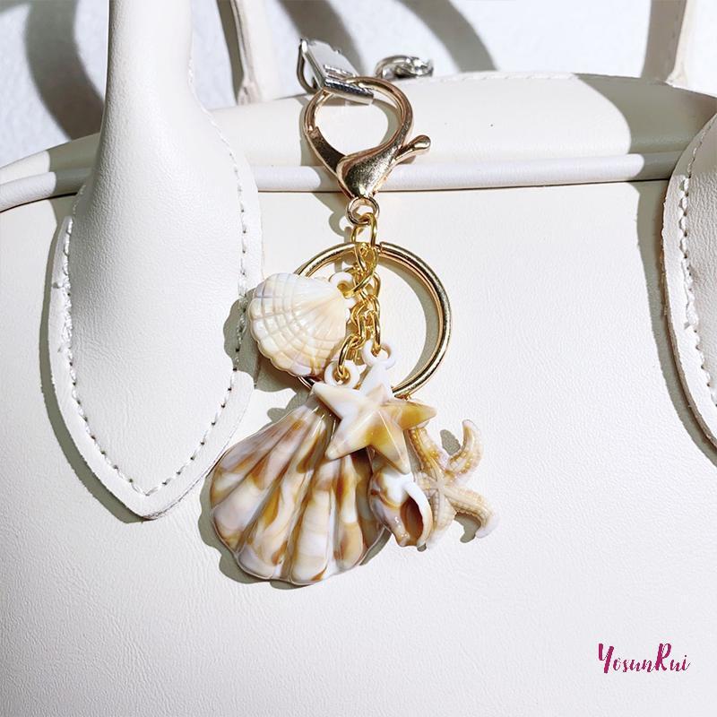 YosunRui] Coastal Seashell and Starfish Keychain Bag Charm for Beach Style Accessory and Car Décor ใ