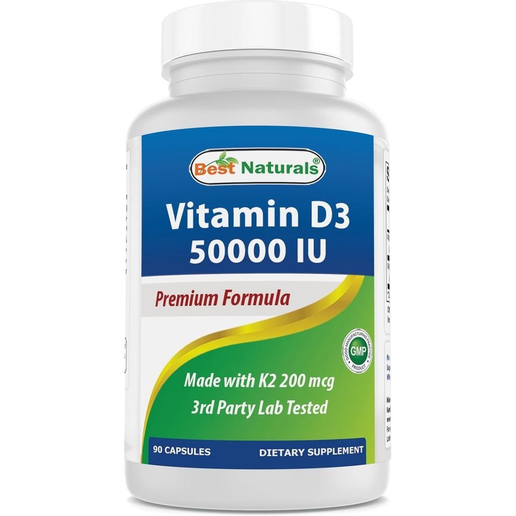 S D3 50000 IU พร้อม MK7 K2 200 mcg – 90 Veg Capsules – – กลูเตนที่ไม่ใช่จีเอ็มโอ