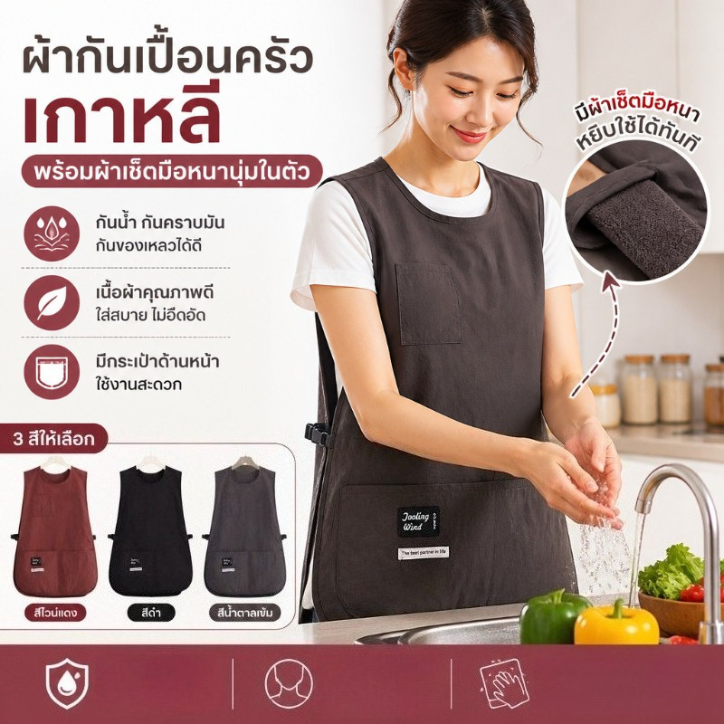พร้อมส่ง เสื้อกั๊กกันเปื้อนครัวเรือน ดีไซน์เกาหลี ระบายลมได้ดี ขนาดใหญ่ใส่สบาย