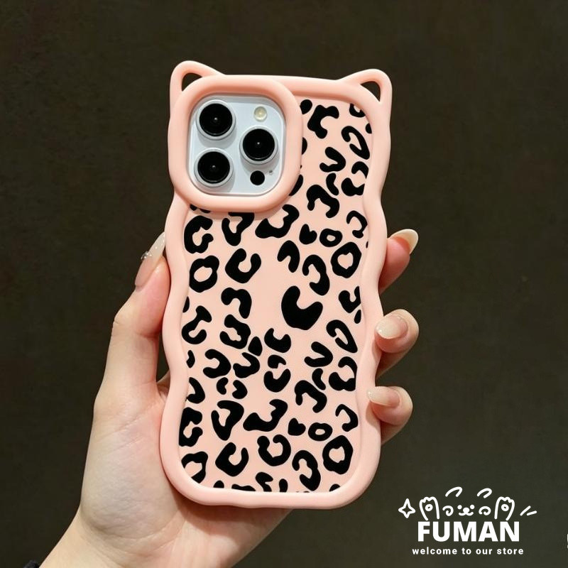 น่ารักเสือดาวพิมพ์หูแมว 3D คลื่นเคสโทรศัพท์สําหรับ Honor X9D X9C X9B X9A X8D X8C X8B X8A X8 X7D X7C 