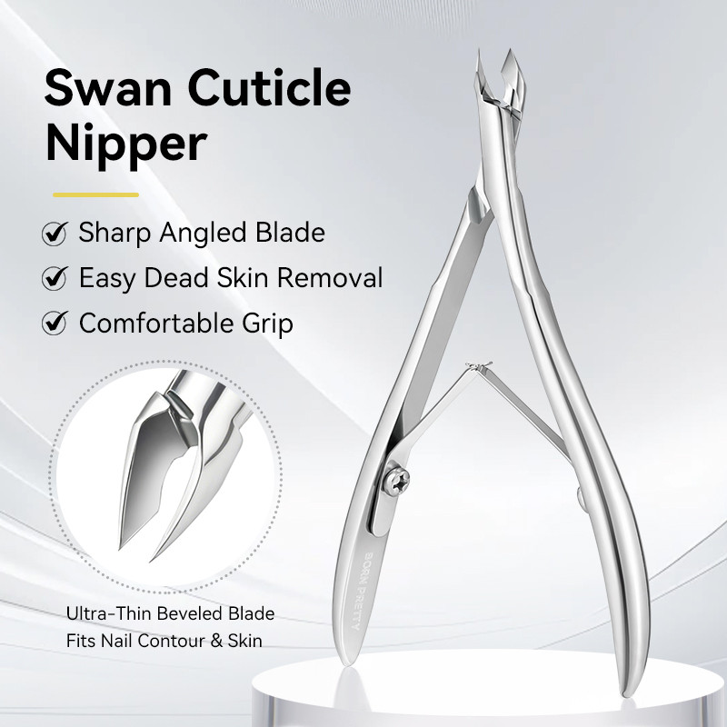 BORN PRETTY Swan Cuticle Nipper Sharp มุมใบมีด Easy Dead Skin Removal สบาย Grip เล็บกรรไกรเครื่องมือ Trimmer