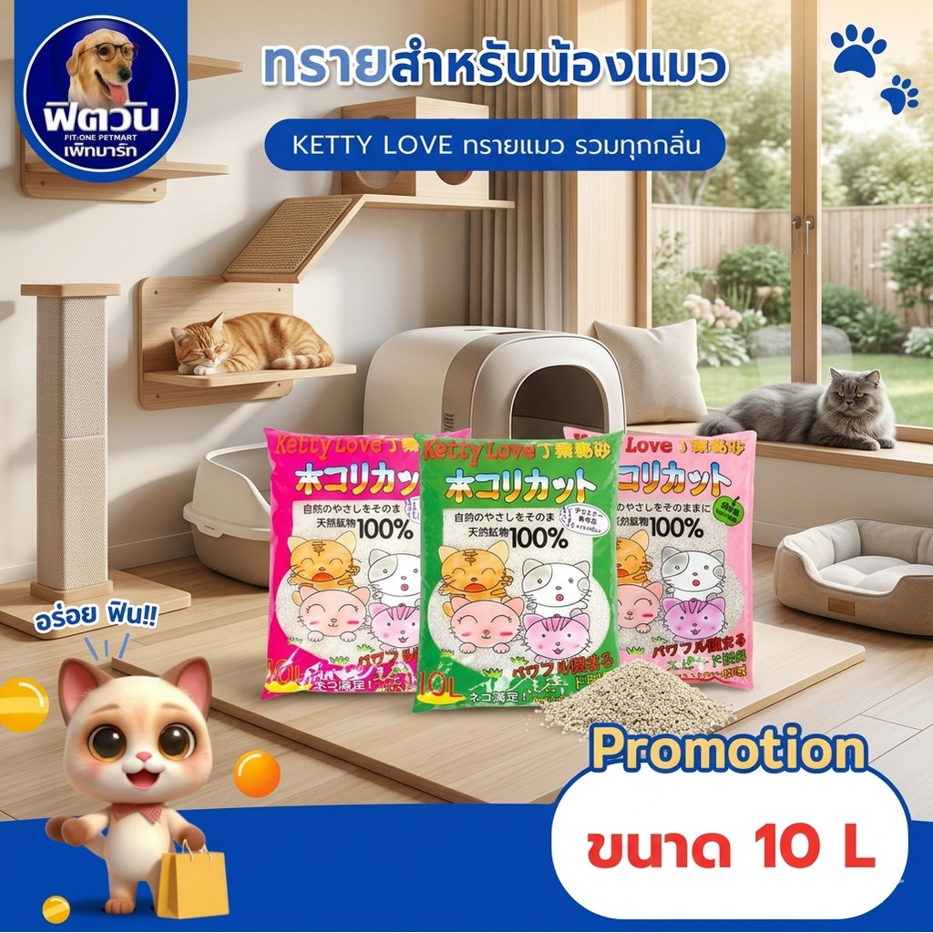 ทรายแมว Kitty Love ทรายแมวเบนโทไนท์ 3 กลิ่น 10ลิตร{ทรายแมว}