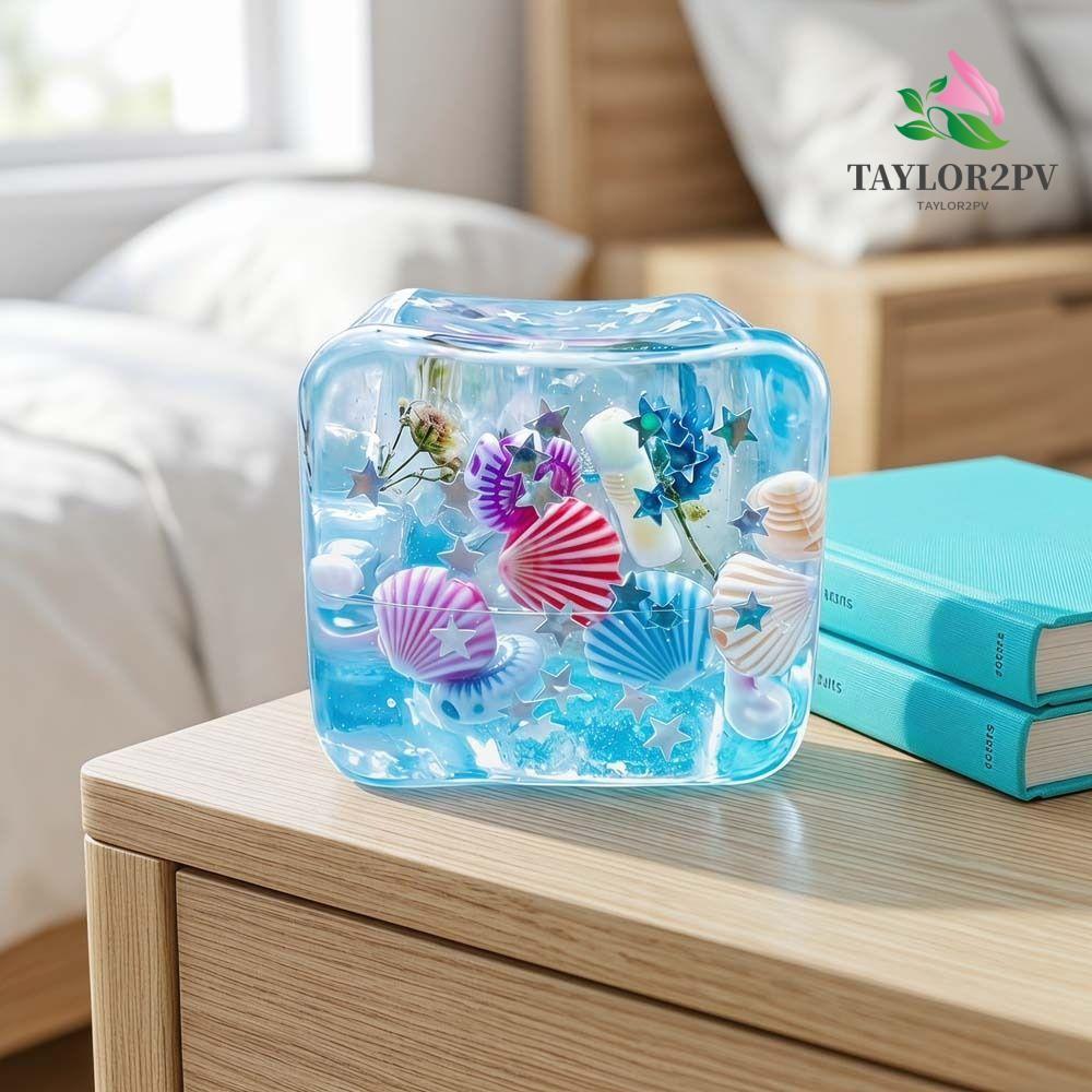 TAYLOR2PV Blue Ocean Ice Cube Stress Ball, Soft Squishy Slow Rising Ocean Squishy Balls, Safe Ocean Theme Square Shape Shell Filled Sensory Fidget ของเล่นความวิตกกังวลบรรเทา