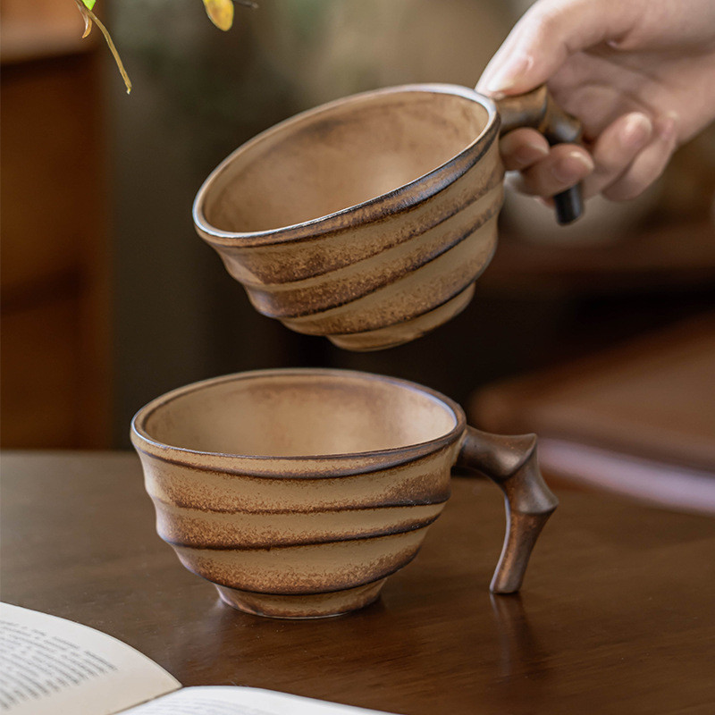 แก้วกาแฟเซรามิก Retro Distressed Cup สไตล์ญี่ปุ่น สโตนแวร์ สําหรับน้ํา/ชา ในบ้าน