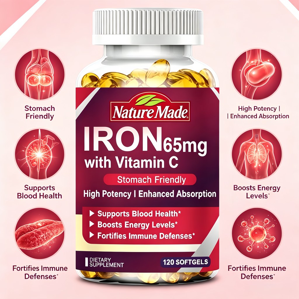 NatureMade ไขเหล็กและวิตามินซีคอมเพล็กซ์แบบซอฟท์เจล - ช่วยลดความเหนื่อยล้าและสนับสนุนสุขภาพภูมิคุ้มกัน