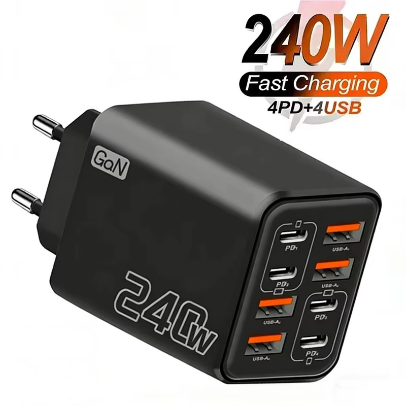 240W GaN USB C Charger 8 in 1 Fast ชาร์จชาร์จโทรศัพท์อะแดปเตอร์สําหรับ Samsung Xiaomi Type C EU/US/UK ปลั๊ก Wall Charger