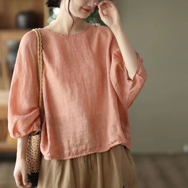 เสื้อท็อปผ้าฝ้ายผสมลินิน แขนทรงปีกค้างคาว (Batwing) รูปที่ 6