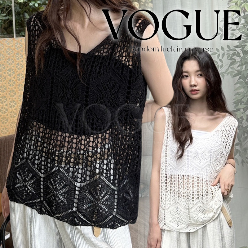 Vogue🌟พร้อมส่ง🌟 เสื้อกล้ามถักลูกไม้ผ้าตาข่าย โปร่งบางใส่สบาย เหมาะสำหรับฤดูร้อน (Y6206)