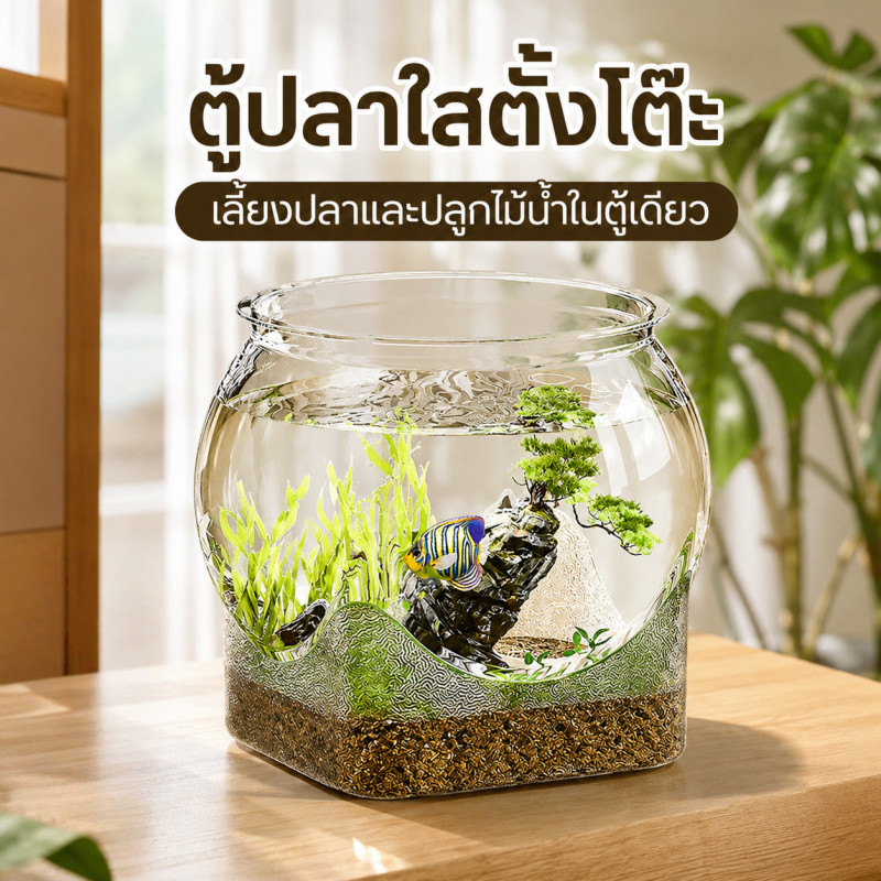 COD ตู้ปลาทอง อควาเรียมตั้งโต๊ะ PETใส โหลพลาสติก กันกระแทก แข็งแรง สำหรับเลี้ยงปลา ปลูกพืชน้ำ