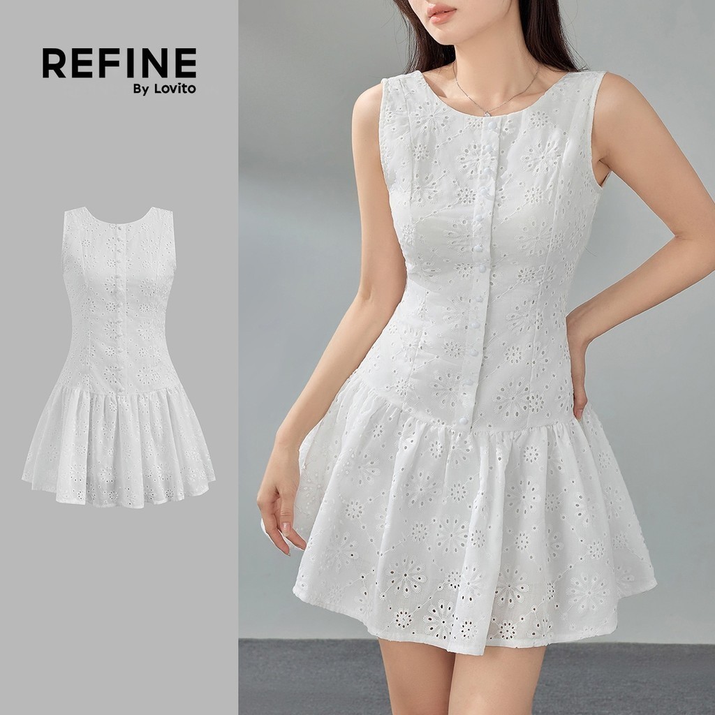 (Refine by Lovito) ชุดเดรสลำลองผ้าฝ้ายปักลายเรียบๆ สำหรับผู้หญิง LR2ED078