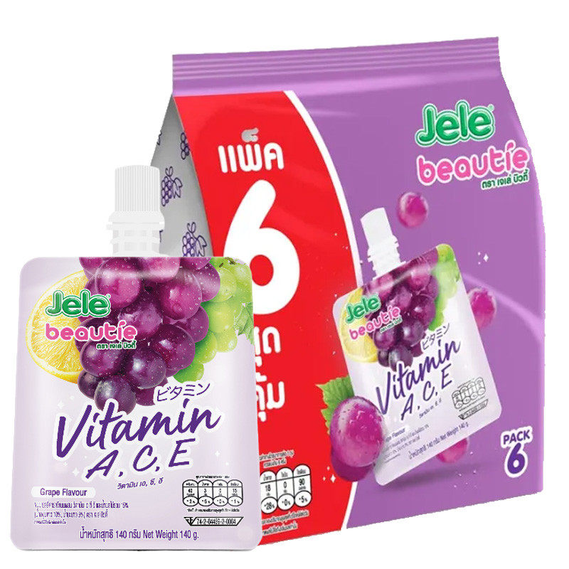 เจเล่ บิวตี้ เยลลี่คาราจีแนน ผสมวิตามินเอ ซี อีและน้ำผลไม้รวม 15% 150 ก. 6 ชิ้น (JELE Beautie Jelly Carrageenan with Vit