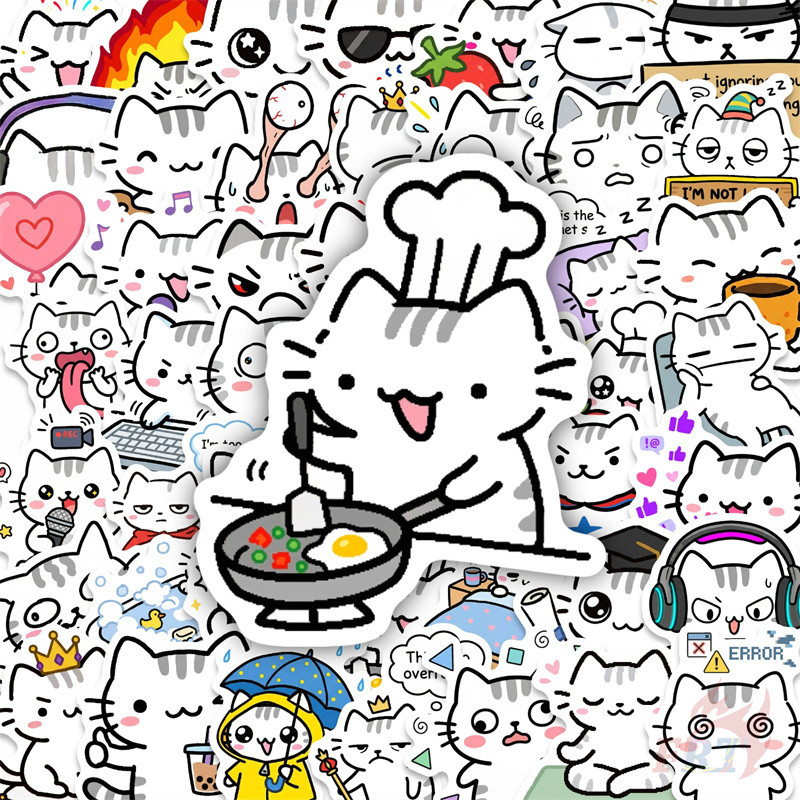 ถาม แมวขาวตลก . สติ๊กเกอร์อีโมจิมีม 50 ชิ้น/เซ็ต DIY กันน้ําแฟชั่น Doodle Decals สติ๊กเกอร์