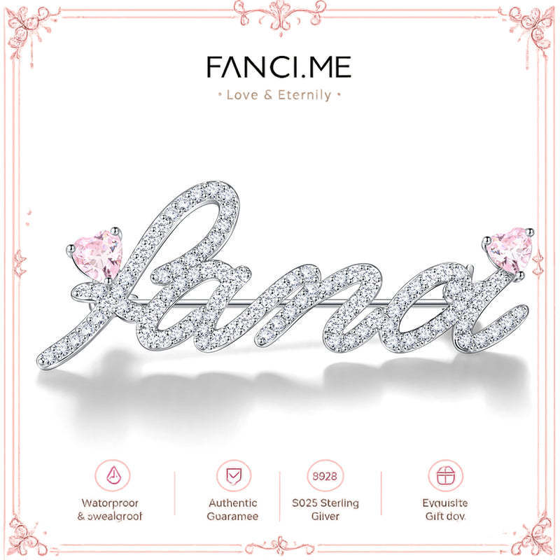 FANCIME "FANCI" เข็มกลัดอักษรละเอียดอ่อนหัวใจสีชมพู