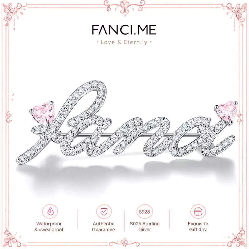 FANCIME "FANCI" เข็มกลัดอักษรละเอียดอ่อนหัวใจสีชมพู