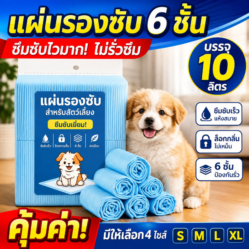 COD แผ่นรองฉี่สัตว์เลี้ยง ระงับกลิ่น ซึมซับได้ดี 20/40/50/100Pcs ช่วยฝึกขับถ่าย