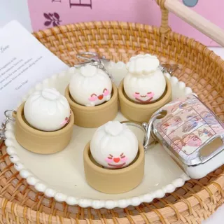 CLICKER พวงกุญแจห้อยกระเป๋า ซาลาเปา 3D ของเล่นคลายเครียด การ์ตูนน่ารัก จี้กระเป๋าเป้าขนาดเล็ก สำหรับเด็กชายหญิง
