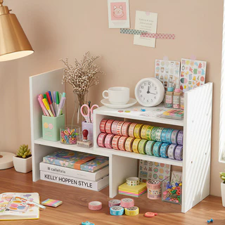 ชั้นวางหนังสือตั้งโต๊ะ ตกแต่งโต๊ะทํางาน สีขาวสไตล์มินิมอ ชั้นวางอเนกประสงค์ ความเรียบง่าย ชั้นวางหนังสือ 2 สีให้เลือก