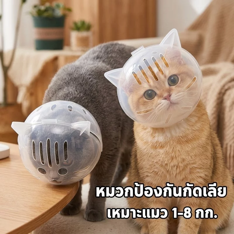 ครอบหัวแมว กันกัด กันเลีย ปลอกคอแมว หลังผ่าตัด ระบายอากาศ ปรับได้ ใส โปร่งใส แมวทุกสายพันธุ์