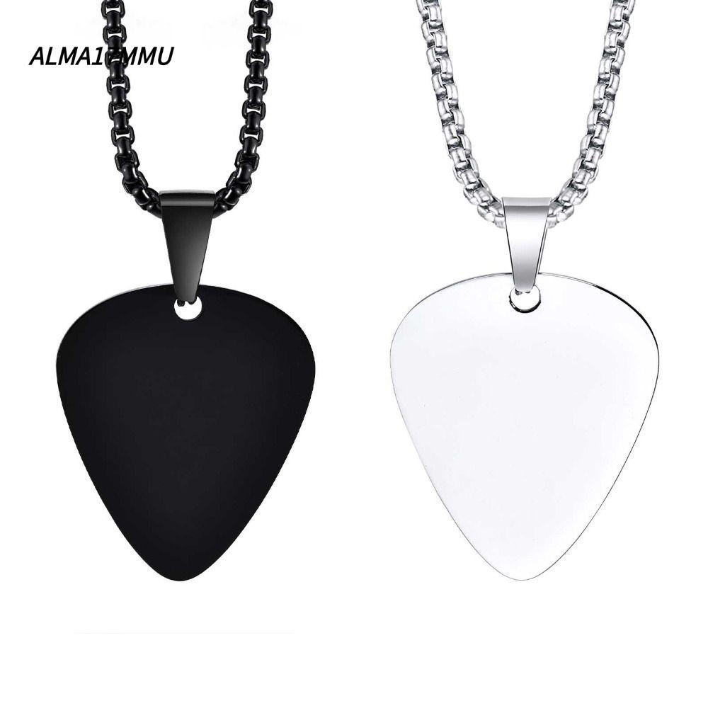 ALMA17MMU จี้ปิ๊กกีตาร์, ปิ๊กกีตาร์ สร้อยคอปิ๊กกีตาร์เหล็กไทเทเนียม, ปลอกคอจี้สีดําสีเงินหัวใจ