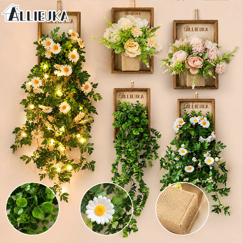 Allieuka ดอกไม้ปลอม ดอกไม้ประดิษฐ์ ดอกเดซี่แขวนผนัง ใช้ตกแต่งบ้าน คาเฟ่ หรือร้านค้า เพิ่มความสดใสให้ทุกมุม