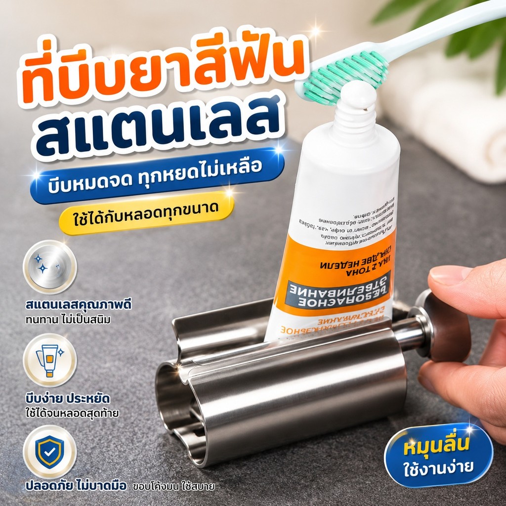 ✨ที่บีบยาสีฟันสแตนเลส 8/10ซม. พร้อมส่งจากไทย S00228