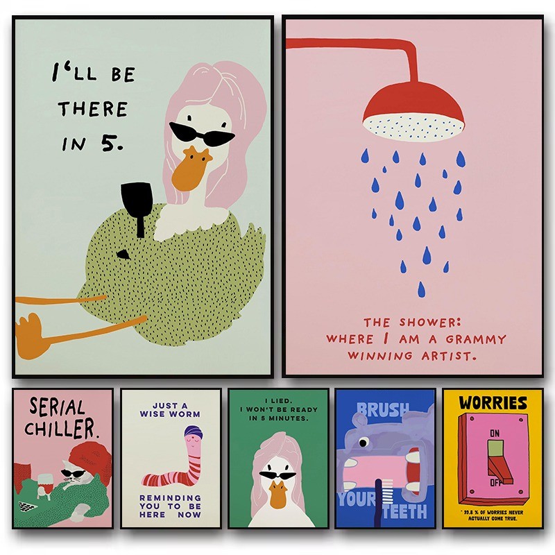 ตลกห้องน้ํา Lazy Cat Diva เป็ดอาบน้ําอ่างอาบน้ํา Retro ภาพประกอบโปสเตอร์ผ้าใบภาพวาด Wall Art ภาพตกแต่งบ้านของขวัญ