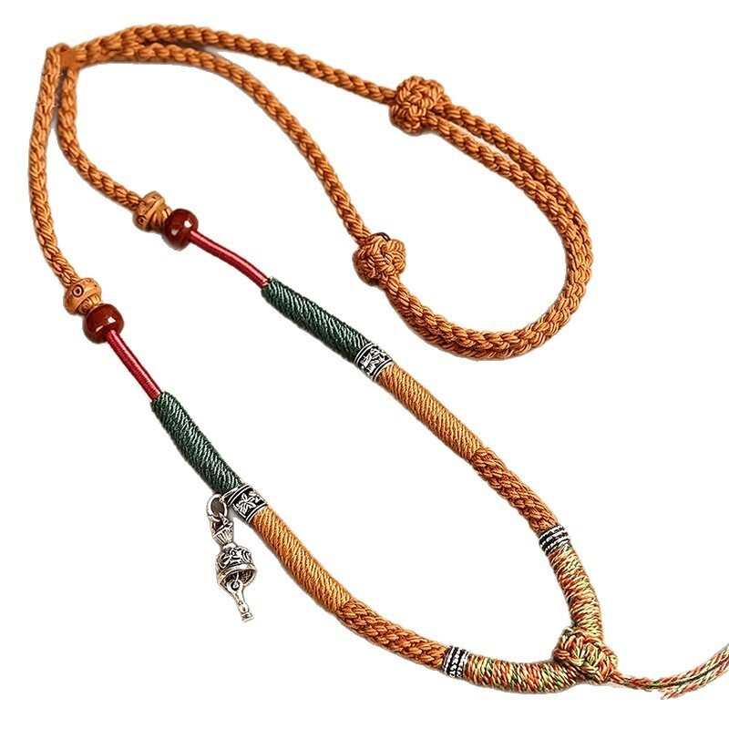 ทิเบตทอมือสร้อยคอเชือกขี้ผึ้งพระพุทธรูปam ทิเบตทอมือสร้อยคอเชือกขี้ผึ้ง Amulet Dka Hetian หยกหยกจี้เ