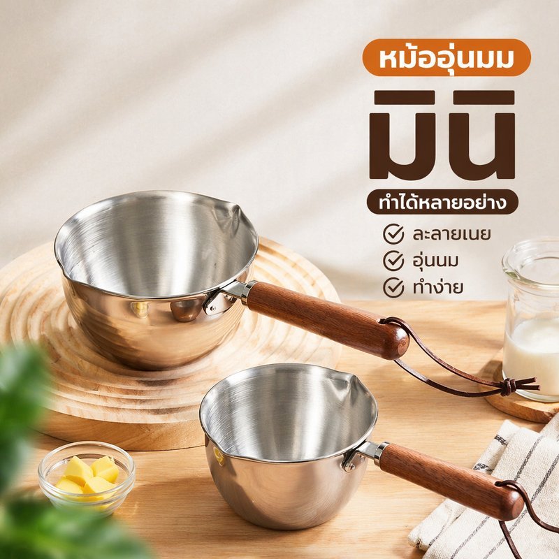 COD หม้ออุ่นนมมินิ หม้อสแตนเลส อุ่นนม ละลายช็อกโกแลต ละลายเนย หม้อด้ามจับ ครัว เบบี้ อาหารเช้า
